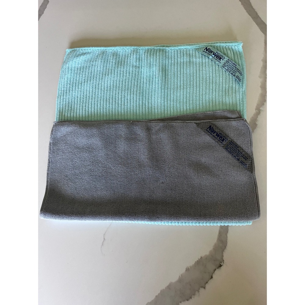 Norwex Channel Textured Kitchen Towel Sea Mist 14″×10" & Gray Enviro Cloth Set